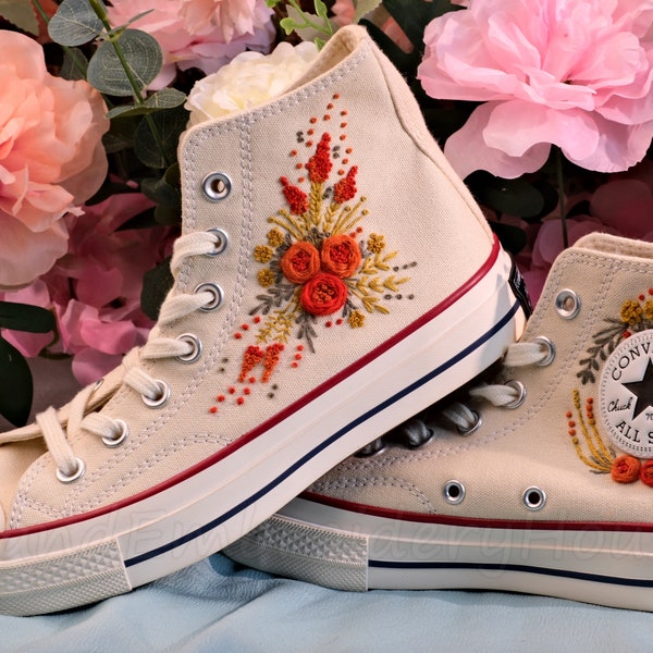 Custom Converse Embroidered Shoes Converse Chuck Taylor 1970s Embroidered Floral Converse Shoes Best Gift for Her