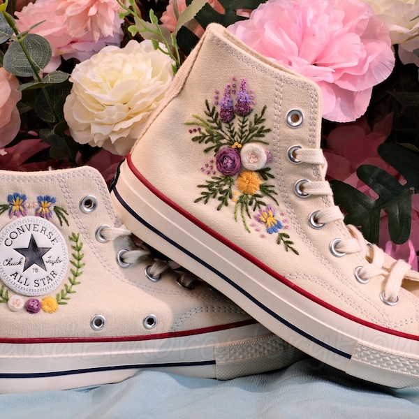 Custom Converse Embroidered Shoes Converse Chuck Taylor 1970s Embroidered Floral Converse Shoes Best Gift for Her