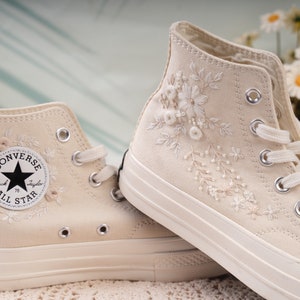 Converse Flower/Gifts For Mom/Floral Converse/Embroidered Converse/Floral Men Sneakers/Converse Embroidery/Valentine Gift/Converse High Top