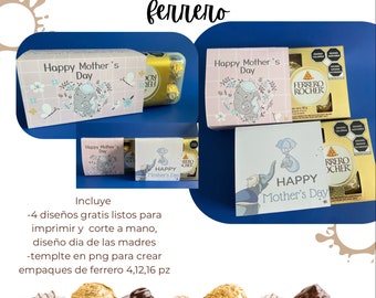 Template in png for Ferrero chocolates 3 Sizes, 3 free designs, ideal for Mother's Day gifts, birthday children, Teacher's Day,