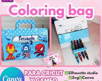 Template for Coloring bag, briefcase shape, easy grip, SVG format for Cricut, Silhouette studio for Cameo and template in CANVA edition