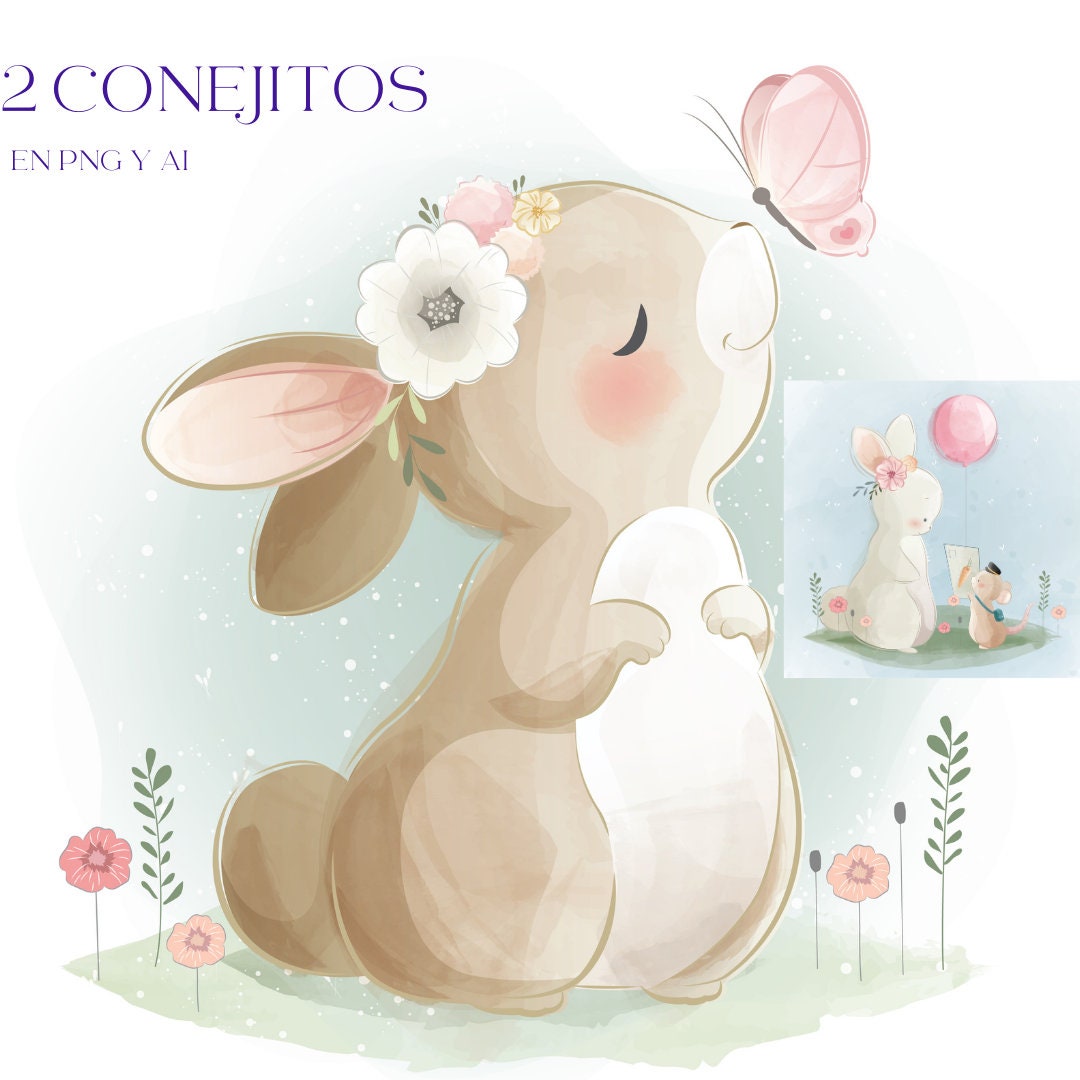 Cute bunny in png, two types of bunnies ready for your designs, sweets and parties.