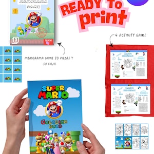 Spiele- und Aktivitäten-Set, Mario Bros. Malbuch und Mini, Memorama und Box, 4 Mal-Aktivitätsmatten, bearbeitbar in CANVA