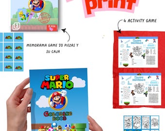 Games and Activities Kit, Mario Bros. Coloring Book and Mini, Memorama and Box, 4 Coloring Activity Mats, Editable in CANVA