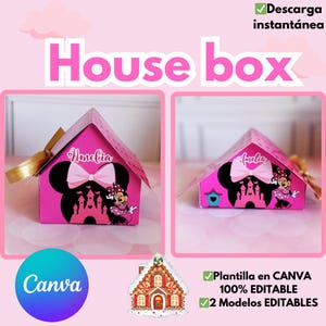 Boîte Maison deux tailles modifiables pour CANVA, comprend un modèle pour la boîte et le couvercle, une boîte à bonbons personnalisée.