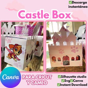 Castle Box, 2 plantillas de corte para cajita en forma de castillo, 1 pieza y en 2 piezas formato SVG, Silhouette Studio y Canva