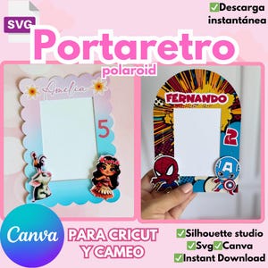 Pode incluir: Duas molduras decorativas com a palavra "Portaretro" em rosa. Uma moldura tem o nome "Amelia" e o número "5". A outra moldura tem o nome "Fernando" e o número "2". As molduras são projetadas para Cricut e Cameo.