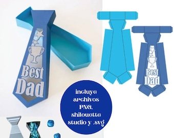 Father's Day Tie Box SVG, Shilouette Studio and PNG / Treat Box SVG / Gift Box SVG / Tie Box, Gift DigitalPaper