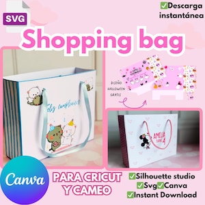 Shopping bag, cutting template for a bag-shaped candy box, SVG format, Silhouette Studio and CANVA template