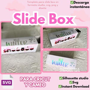 Slide BOX, cutting template in SVG, Silhouette Studio and PNG formats, illustrative designs included.
