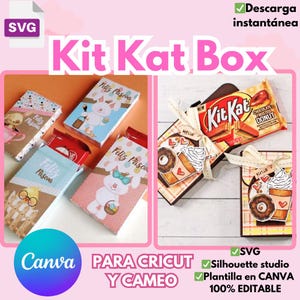 Scatola di cioccolatini Kit Kat Box, include modello CANVA modificabile e modello SVG, ideale per la personalizzazione e come regalo.