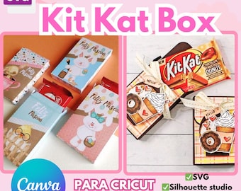Kit Kat Box chocolate box, includes editable CANVA template and SVG template, ideal for personalizing and gifting.