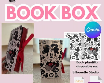 BOOK BOX cutting template and Canva design for the cover and interior. 2 designs included. SVG and Silhouette Studio files.