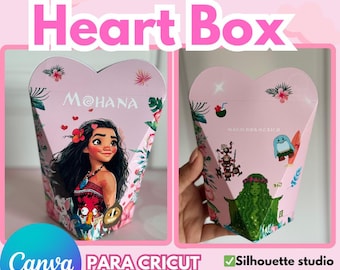 Heart Box, template for editing in CANVA and cutting plotter, includes template in SVG and Silhouette Studio format, design included