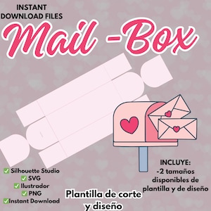 Mail Box, 2 sizes of cutting and design template for mailbox-shaped box, SVG, Silhouette studio, AI and PNG formats.