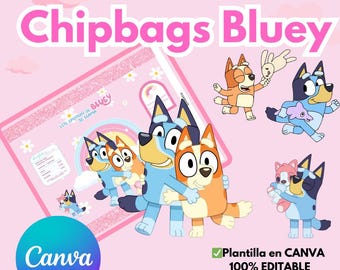 Canva, Editable Template for Candy Bags or Chip Bags, Editable Blue Dog Design for Canva