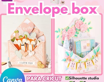 Envelope Box, box cutting templates, available in SVG format, Silhouette Studio, editable template for Cricut, Cameo and CANVA
