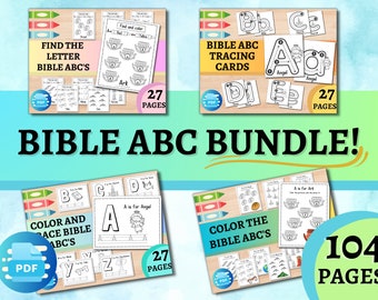 Bible ABC Bundle Worksheets Preschool Bundle Alphabet Christian Homeschool Worksheets Toddler ABC Coloring pages ABC Tracing activities