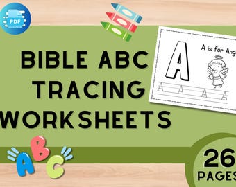 Color and Trace Bible ABCs Alphabet Coloring Pages Preschool Handwriting Activities Christian Homeschool Bible lessons Toddler worksheet