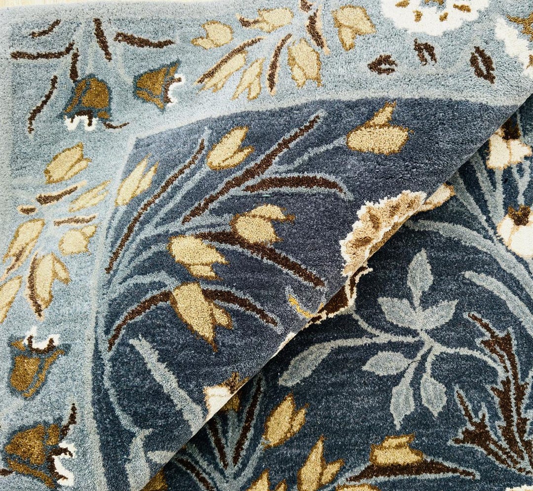 Hand Tufted Blue Floral Wool Rug | Vintage Botanical Carpet, Navy ...