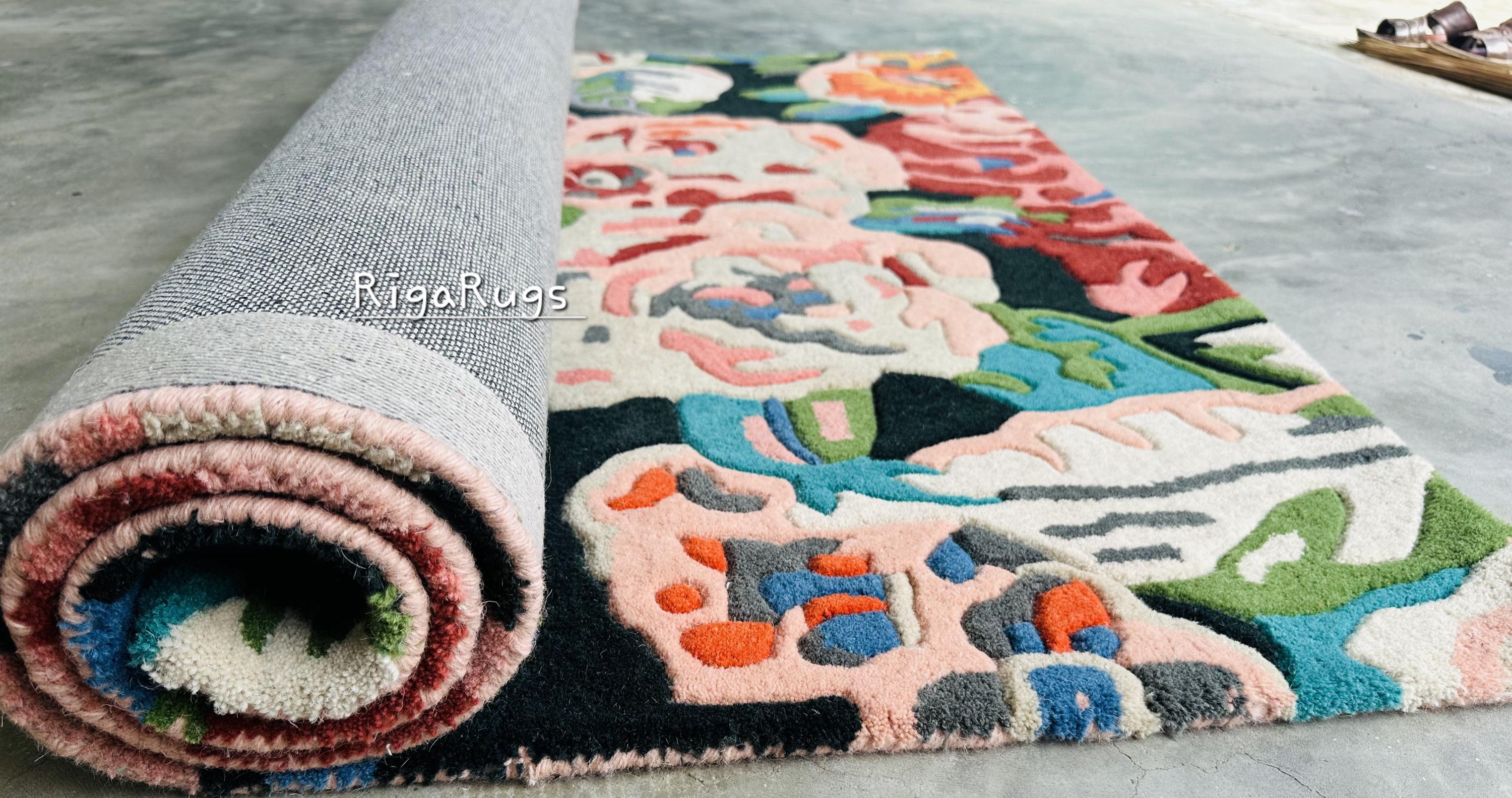 Hand Tufted Wool Area Rug: Modern Floral Design, Sage Blue Cream - Etsy