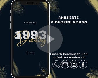 Digitale Einladung Geburtstag | Animierte personalisierte Party eCard zum versenden | Handyeinladung für WhatsApp als Video mit Foto | 30