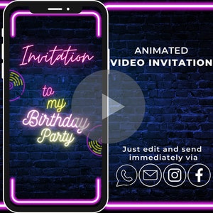 Digital birthday invitation | Animated personalized party eCard | E-Invite for Mobile invitation | Electronic Birthday Invitation Black Gold