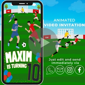 Digital kids birthday invitation | Animated personalized eCard | E-Invite | Electronic Birthday Invitation | Soccer Ball Football
