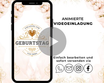 Digitale Einladung Geburtstag | Animierte personalisierte Party eCard zum versenden | Handyeinladung für WhatsApp als Video | Rose Gold