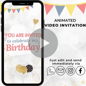 Digital birthday invitation | Animated personalized party eCard | E-Invite for Mobile invitation | Electronic Birthday Invitation Blue Red
