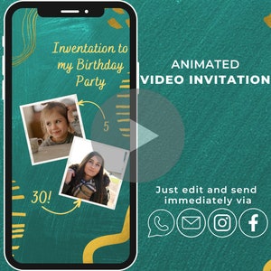 Digital birthday invitation | Animated personalized party eCard | E-Invite for Mobile invitation | Electronic Birthday Invitation with Photo