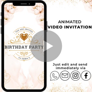 Digital birthday invitation | Animated personalized party eCard | E-Invite for Mobile invitation | Electronic Birthday Invitation Rosé Gold