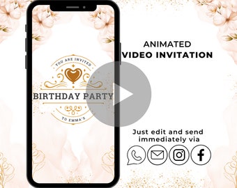 Digitale Einladung Geburtstag |  Auch in Deutsch verfügbar | Animierte eCard zum versenden | Handyeinladung für WhatsApp als Video