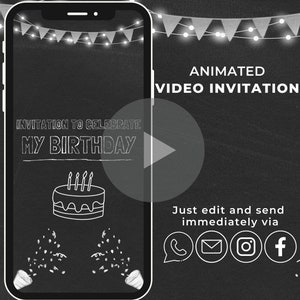 Digital birthday invitation | Animated personalized party eCard | E-Invite for Mobile invitation | Electronic Birthday Invitation | Chalk