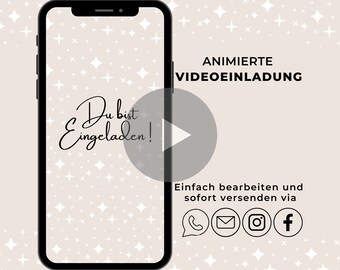 Digitale Einladung Geburtstag | Animierte personalisierte Party eCard zum versenden | Handyeinladung für WhatsApp als Video mit Sternen Weiß