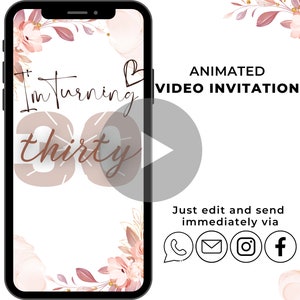 Digital birthday invitation | Animated personalized party eCard | E-Invite Mobile invitation | Electronic Birthday Invitation Rose Beige 30