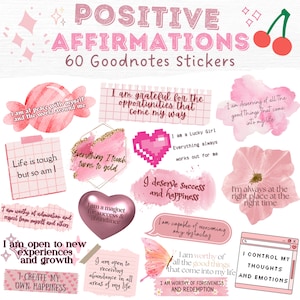 Goodnotes Stickers, Positive Affirmations, Digital Planner Stickers, Precropped Stickers, Pink Journal Stickers, Affirmation Stickers