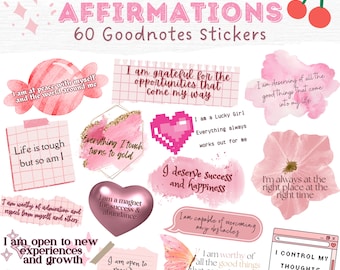 Goodnotes Stickers, Positive Affirmations, Digital Planner Stickers, Precropped Stickers, Pink Journal Stickers, Affirmation Stickers