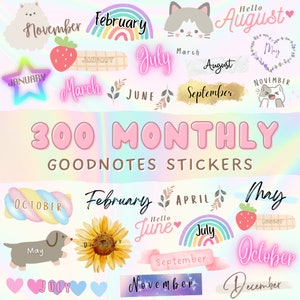 Goodnotes Stickers, Digital Stickers Goodnotes Months, Monthly Digital Stickers Goodnotes, Digital Sticker Month, Pre-cropped Stickers