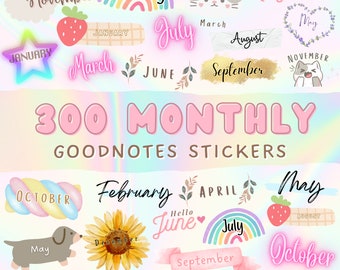 Goodnotes Stickers, Digital Stickers Goodnotes Months, Monthly Digital Stickers Goodnotes, Digital Sticker Month, Pre-cropped Stickers