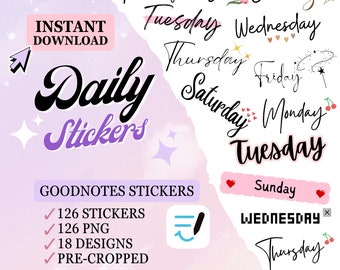 Goodnotes Stickers, Digital Planner Stickers, Digital Stickers, Precropped Stickers, Days Of The Week, Everyday, Daily Digital Stickers