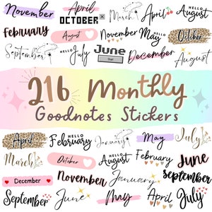 Goodnotes Stickers, Monthly Digital Stickers Goodnotes, Digital Stickers Months, Pre-cropped Stickers, Journal, Digital Planner Stickers