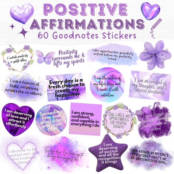 Goodnotes Stickers, Positive Affirmations, Digital Planner Stickers, Precropped Stickers, Digital Stickers GoodNotes, Affirmation Stickers