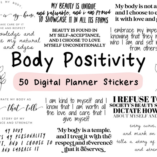 Goodnotes Stickers, Body Positivity, Digital Planner Stickers, Self-love, Positive Affirmations, Precropped Stickers, PNG Stickers