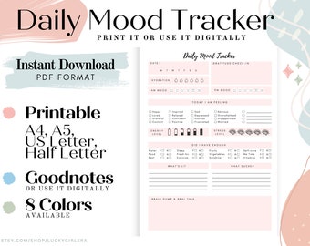 Täglicher Stimmungs-Tracker | Druckbare Stimmungs-Tracker | Psychische Gesundheit Tracker | Stimmungsbuch | Mood Tracker Notizbuch | Selbstfürsorge Planer Printable