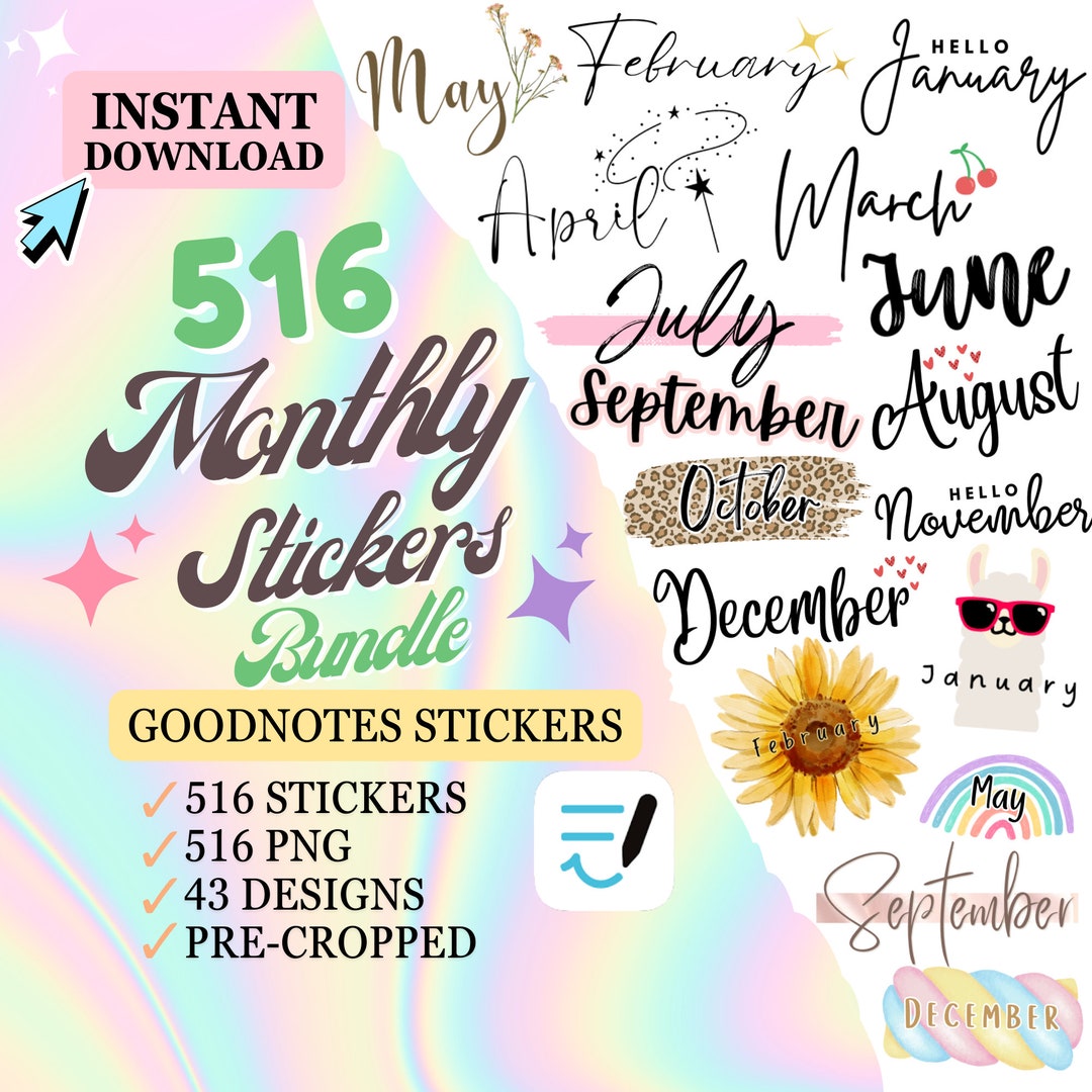 Goodnotes Stickers, Digital Stickers Goodnotes Months, Monthly Digital ...