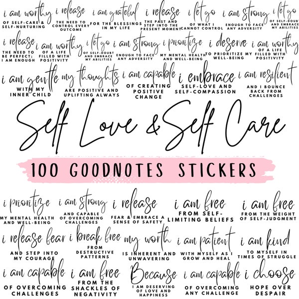 Goodnotes Stickers, Self Care, Self Love, Precropped Stickers, Planner Stickers, Minimalist Stickers, Mental Health, Affirmation Stickers