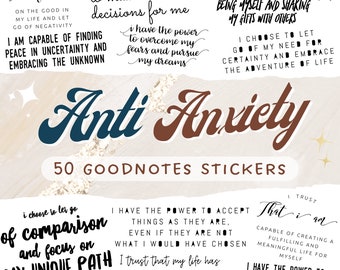 Goodnotes Stickers, Digital Planner Stickers, Mental Health, Pre-cropped Stickers, Positive Affirmations, Anti Anxiety, Affirmation Stickers