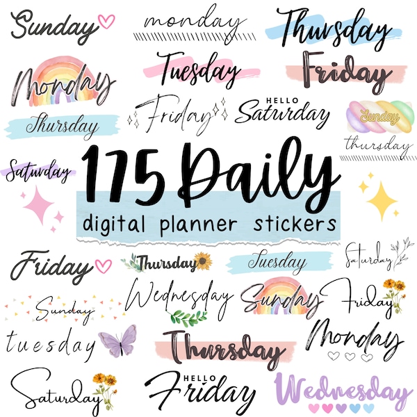 Goodnotes Stickers, Digital Planner Stickers, Digital Stickers, Precropped Stickers, Days Of The Week, Everyday, Daily Digital Stickers