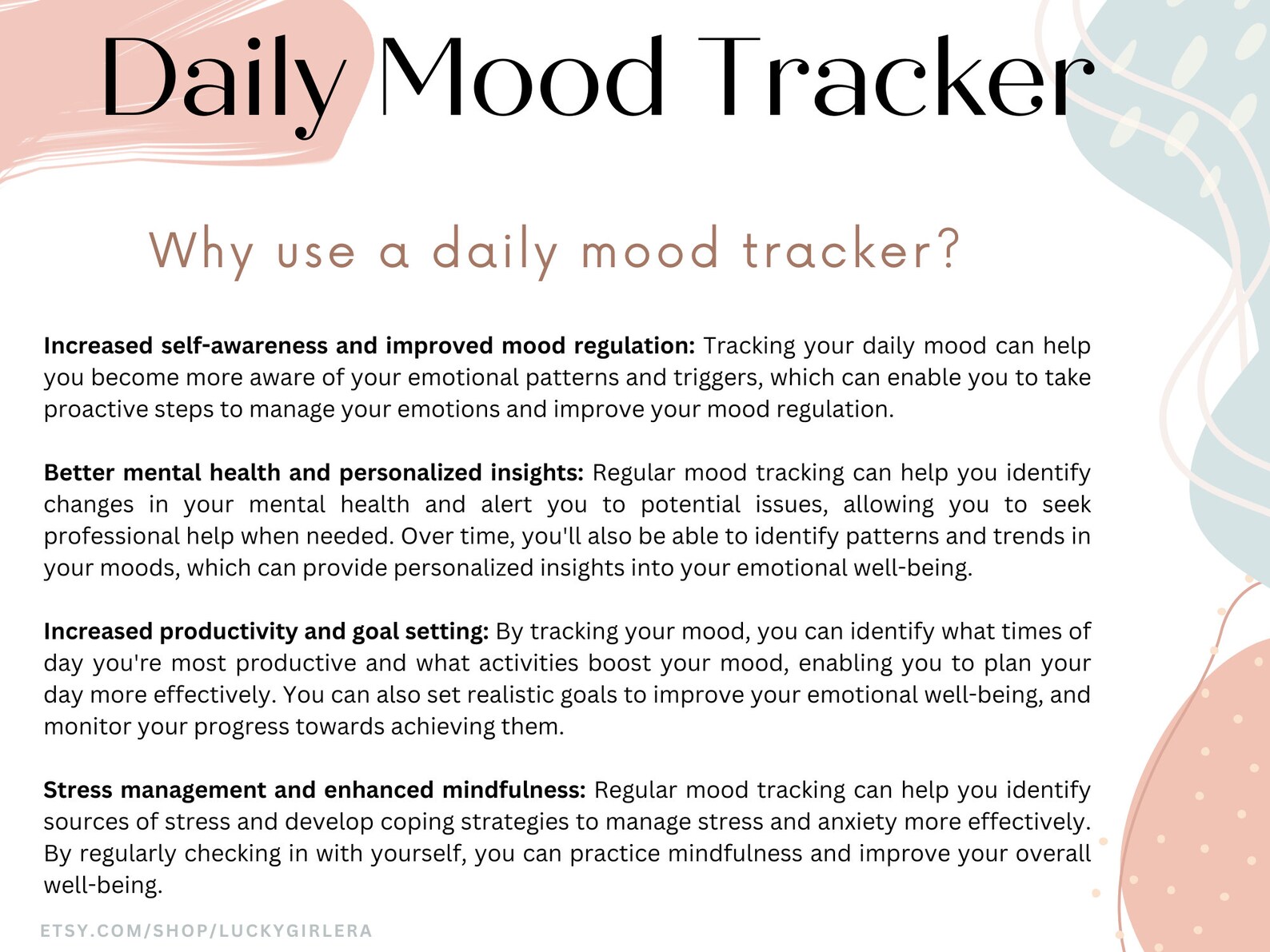 Daily Mood Tracker | Printable Mood Tracker | Mental Health Tracker ...